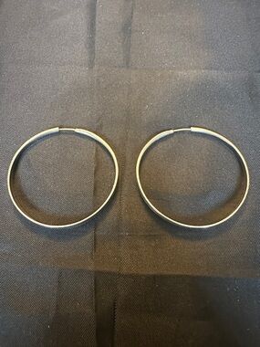 Ed Levin Sterling Silver Large Hoop Earrings 14K Gold Earwires Signed 8.7g VNTG